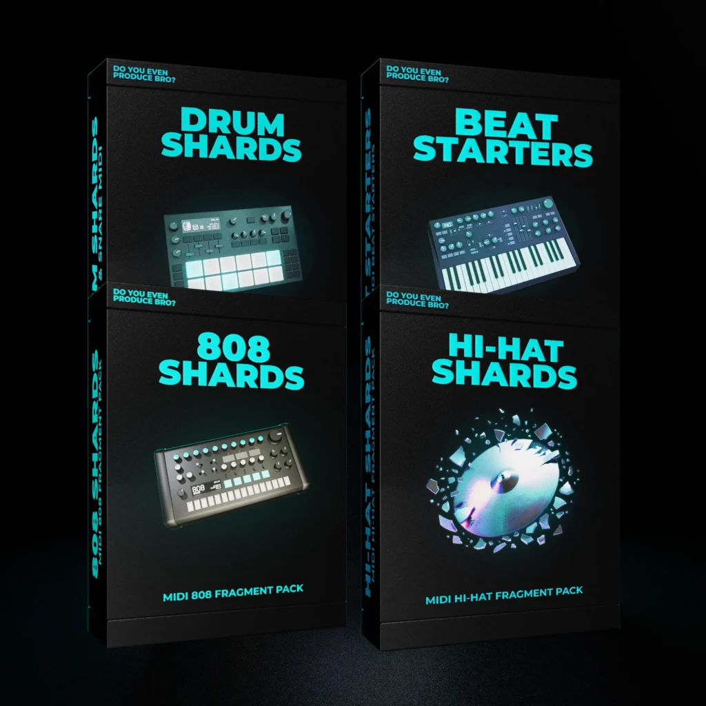 Four MIDI packs: 808 Shards, Hi-Hat Shards, Drum Shards, and Beat Starters, included in the Producer's Toolkit bundle